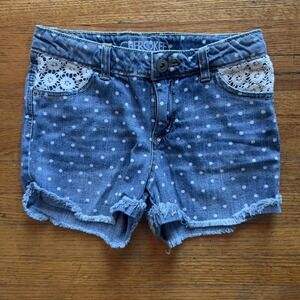 Cherokee Girls Blue Denim Polka Dot Shorts Lace Pockets Size‎ L (10/12)